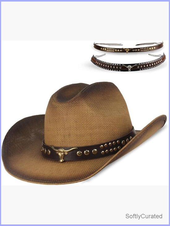 Western Cowboy Hat with Interchangeable Bands Wide Brim Sun Hat